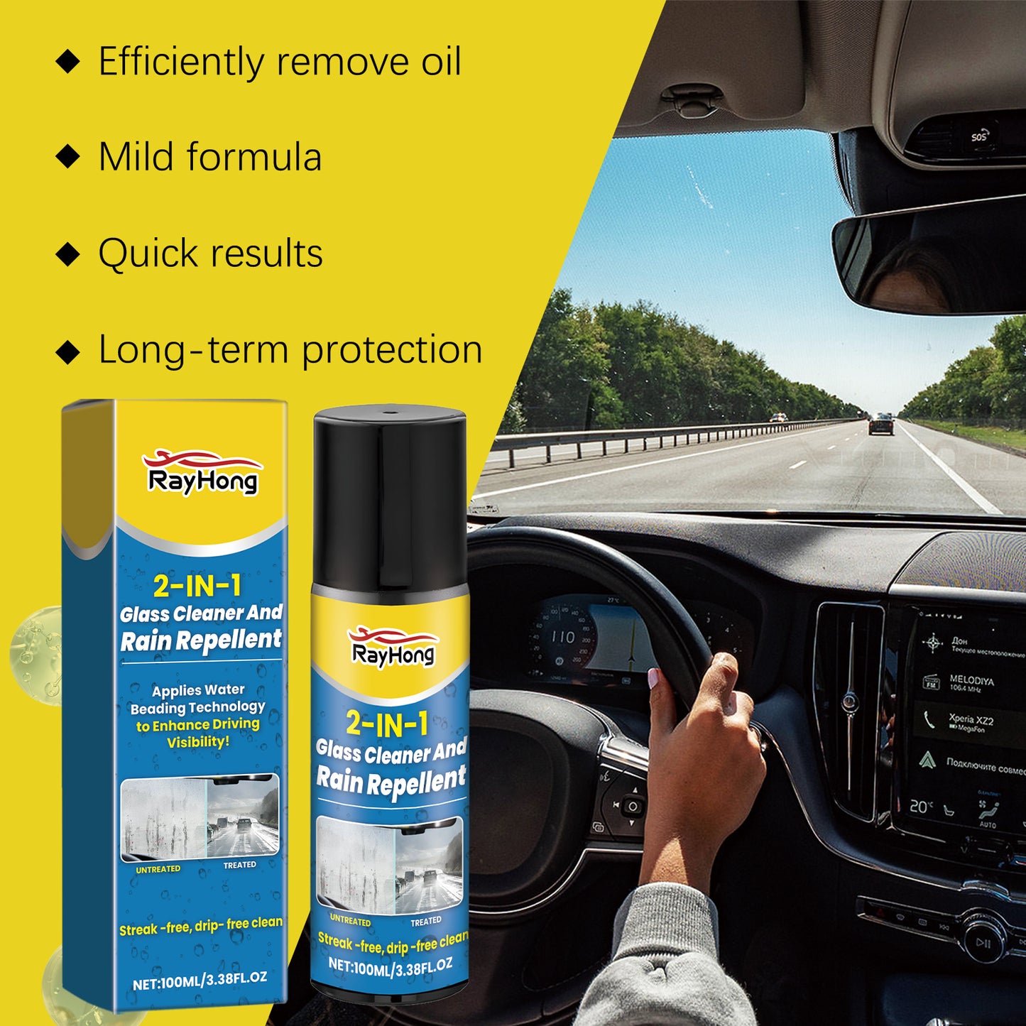 Rayhong Auto Glass Cleaning Anti-Fog 2-In-1 Windshield Cleaning Brightening Oil Film Anti-Fogging Agent