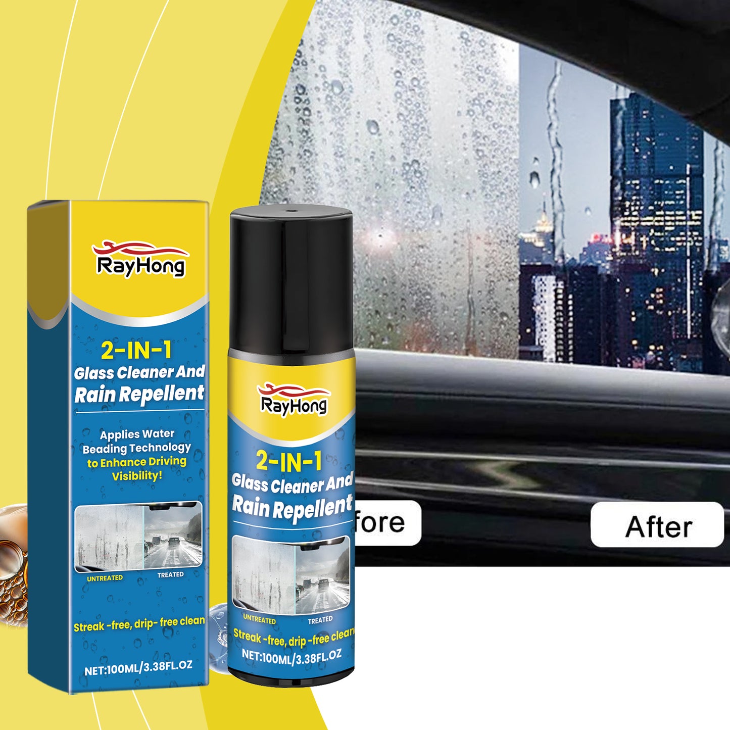 Rayhong Auto Glass Cleaning Anti-Fog 2-In-1 Windshield Cleaning Brightening Oil Film Anti-Fogging Agent