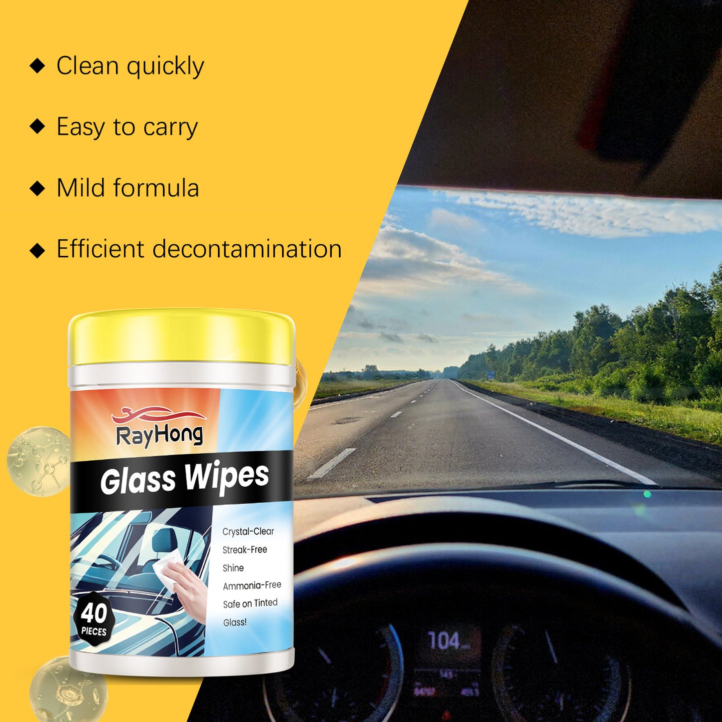 Rayhong Car Glass Cleaning Wipes Glass Rearview Mirror Anti-Fog Refurbished Anti-Oil Cleaning Universal Wipes