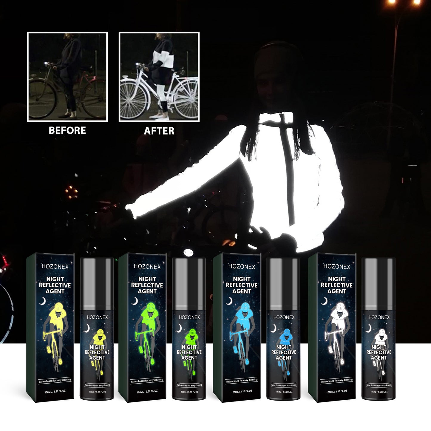 Hozonex Night Reflective Spray, Bicycle Clothing Glow-In-The-Dark Warning Signs Environmental Fluorescent Night Spray