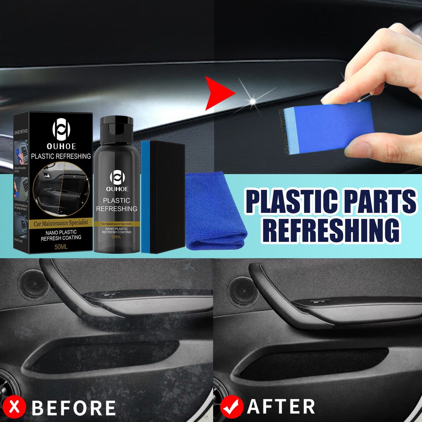 OUHOE Nano Plastic Refresh Coating, Polishing Plastic Whitening Maintenance Repair Interior Dust Cleaner