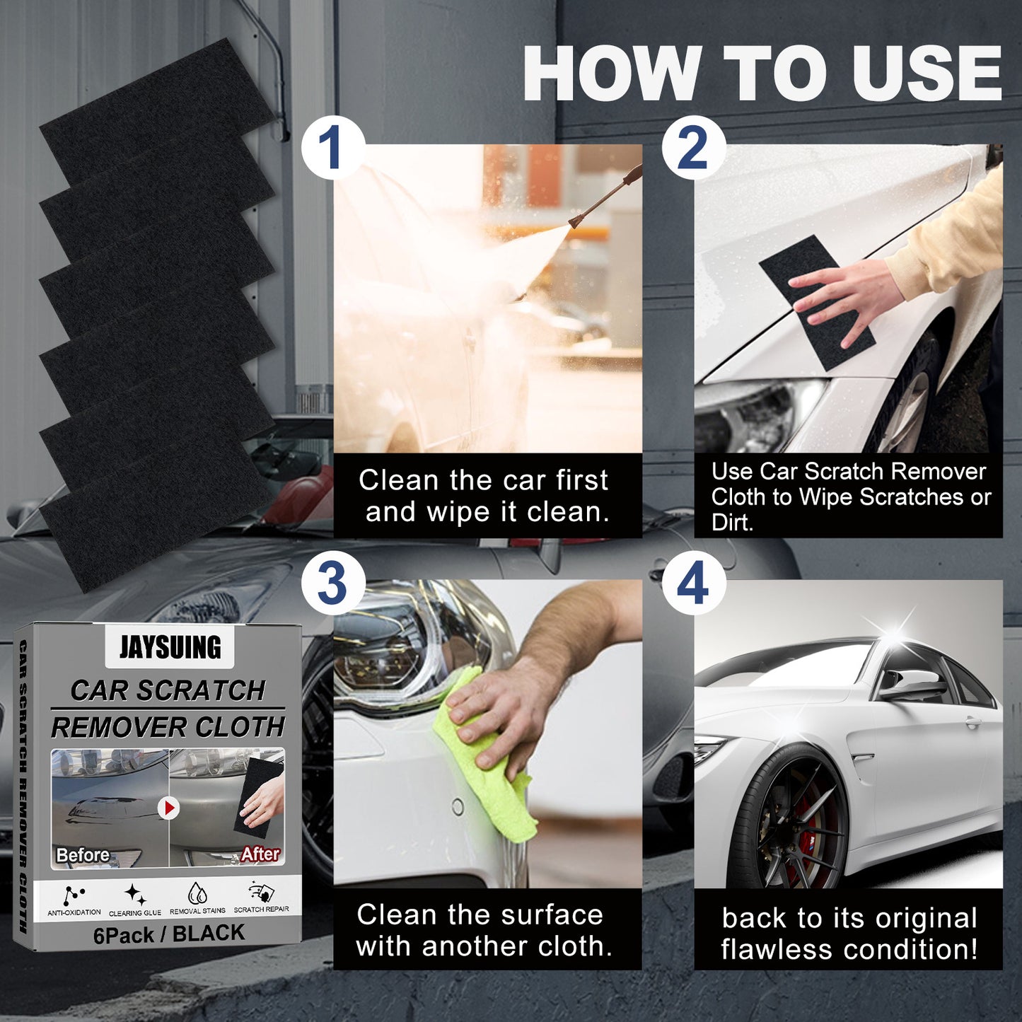 Jaysuing Car Scratch Remover Cloth, Nano Flash Cloth Car Scratches Water Stain Cleaning Scratches Care And Maintenance