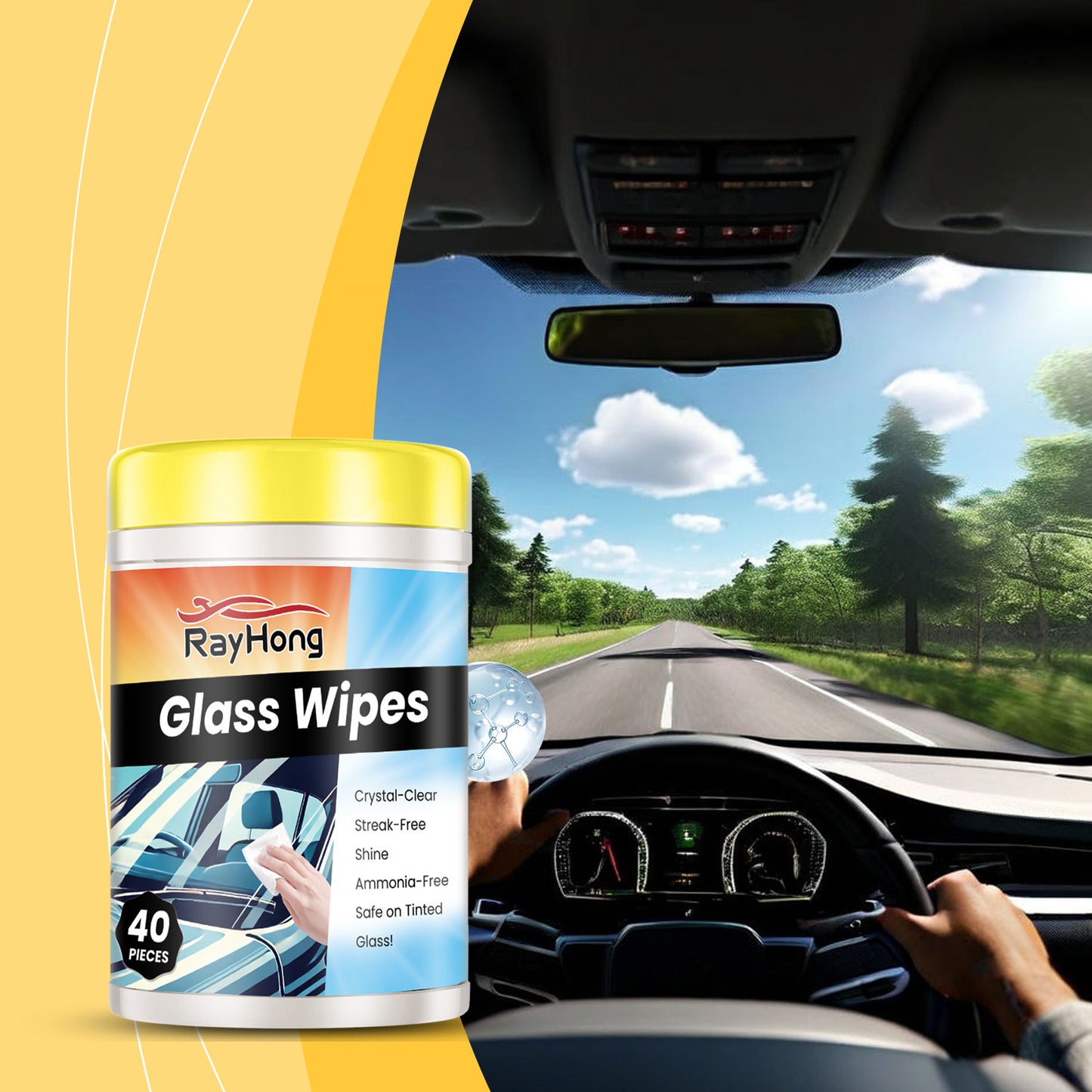 Rayhong Car Glass Cleaning Wipes Glass Rearview Mirror Anti-Fog Refurbished Anti-Oil Cleaning Universal Wipes