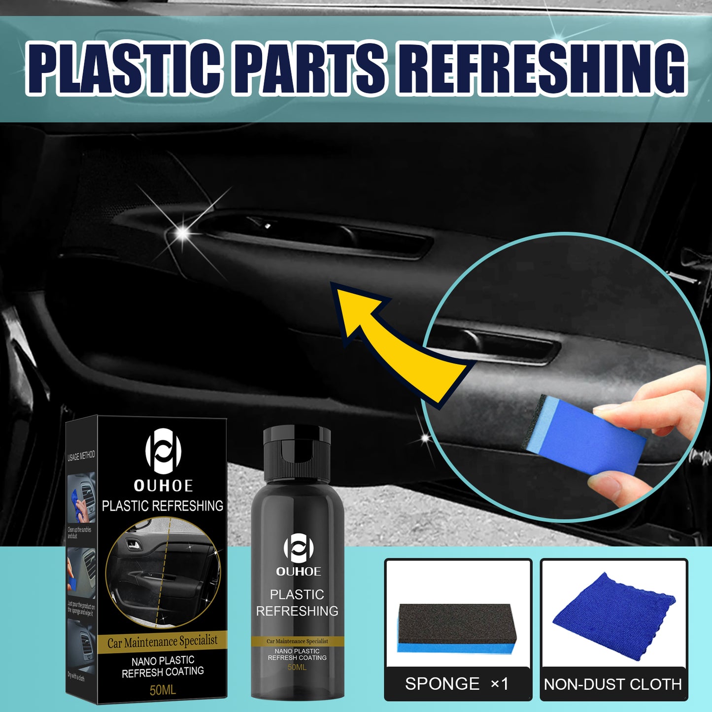 OUHOE Nano Plastic Refresh Coating, Polishing Plastic Whitening Maintenance Repair Interior Dust Cleaner