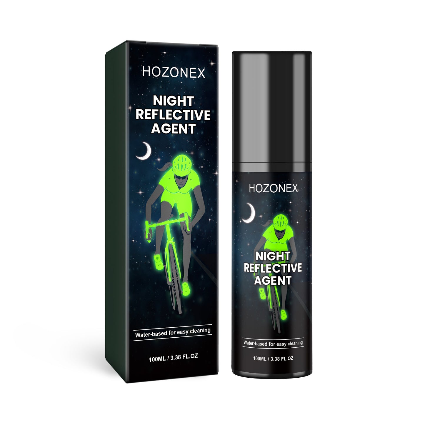 Hozonex Night Reflective Spray, Bicycle Clothing Glow-In-The-Dark Warning Signs Environmental Fluorescent Night Spray